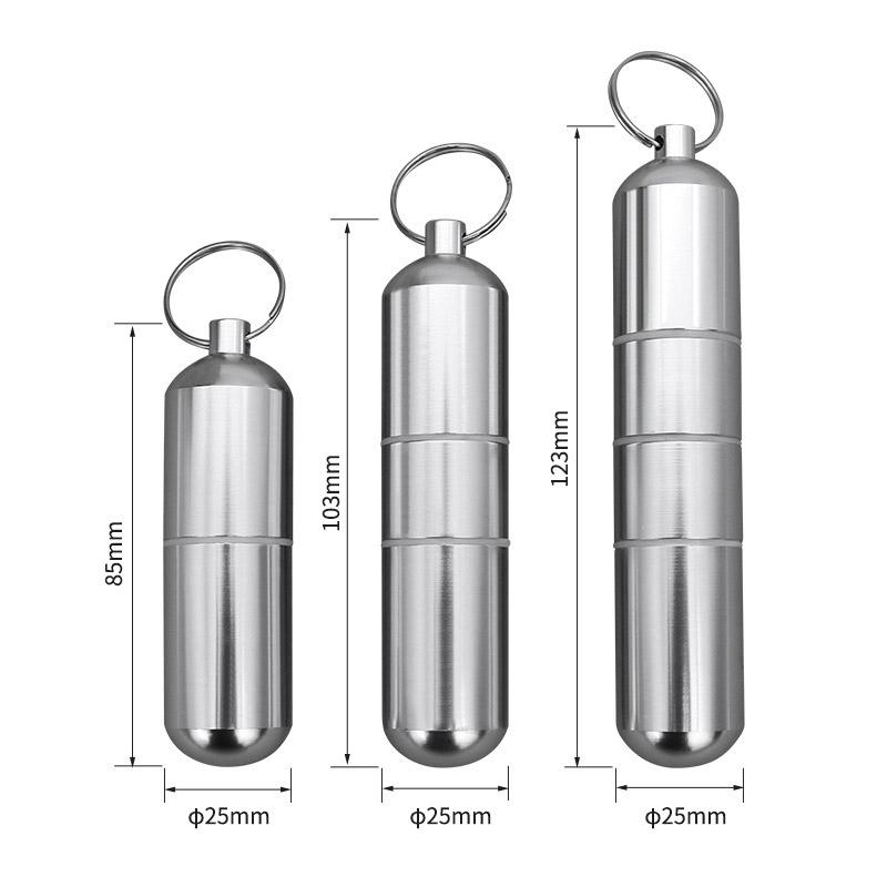 Capsule Shape Silver Aluminum Alloy Cigarette Box Waterproof Cigarette Case Pill Toothpick Capsule Holder with Keychain Mens Gif