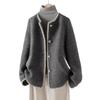 Women's Crew Neck Long Sleeve Loose Fit Tweed Short Coat Elegant Commuter Outerwear