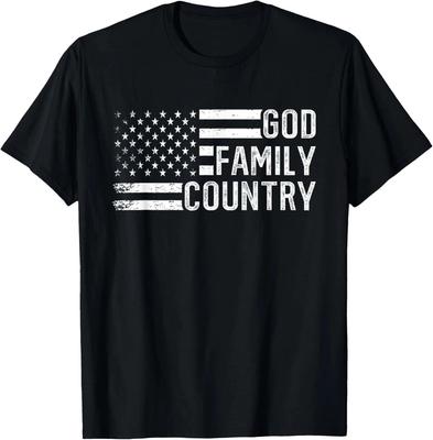 Men's God Family Country American Flag Patriotic Christian Black T-Shirt