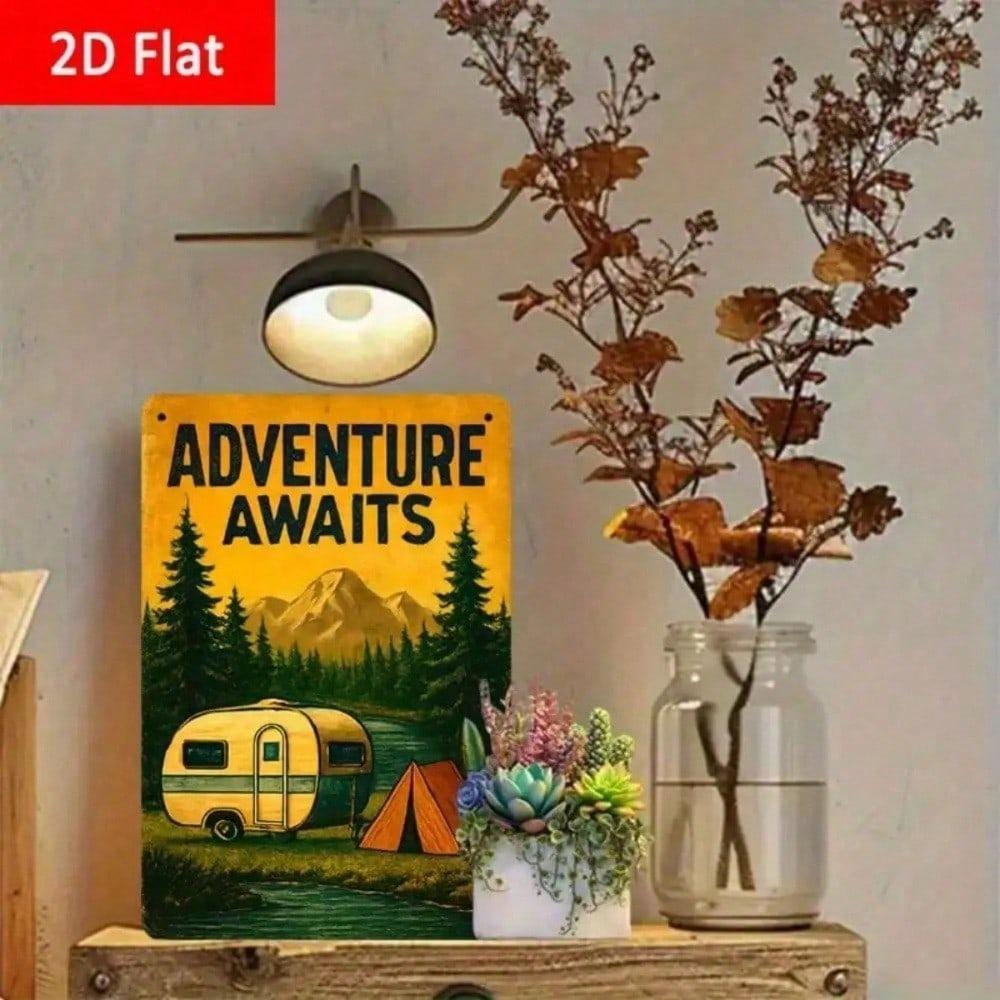 Vintage Camper Tent Forest Tin Sign 8x12in Nostalgic Wall Decor Trailer Outdoor Adventure Gift