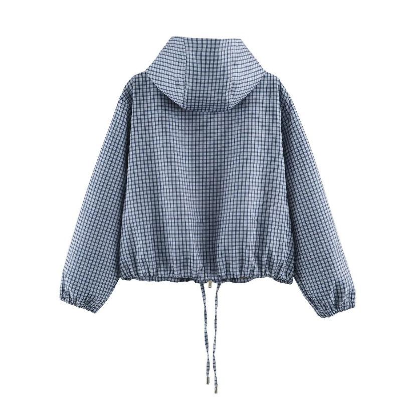 Women S Vintage Plaid Hooded Long Sleeve Casual Jacket
