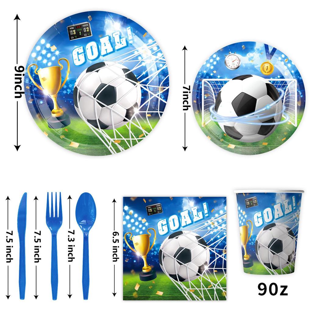 Football Theme Birthday Party Tableware Set: Disposable Tablecloth, Plates, Cups, and Decorations