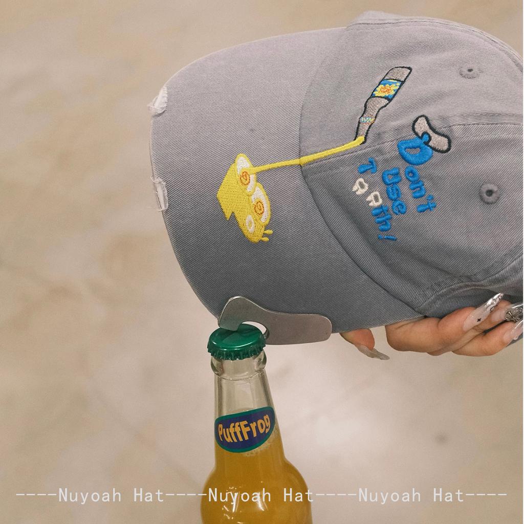 And Women Interesting Letter Print Embroidery Baseball Caps Sun Protection Bottle Opener All-Match Niche Style Peaked Hats Personalized Trendy Ins