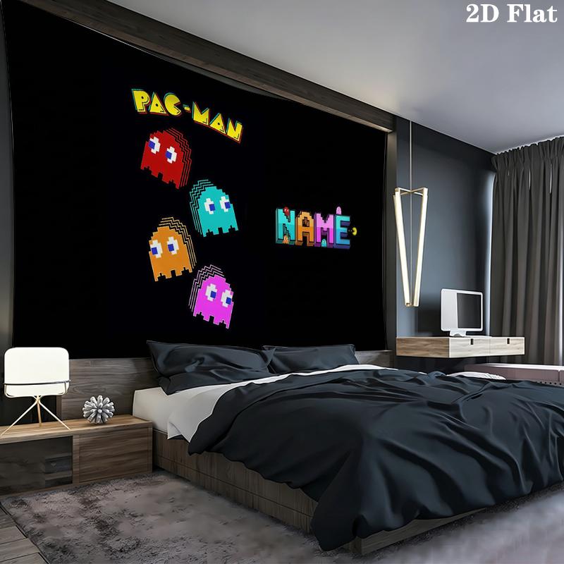 Custom Name,Pac Man Wall tapestry, aesthetic printed fabric blanket, suitable for bedroom, living room, and home decor.