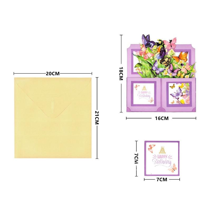 

Personalized Birthday Greeting Card 3D Pop Up Butterfly Floral Handmade Gift for Daughter Sister Occasion Card фиолетовый