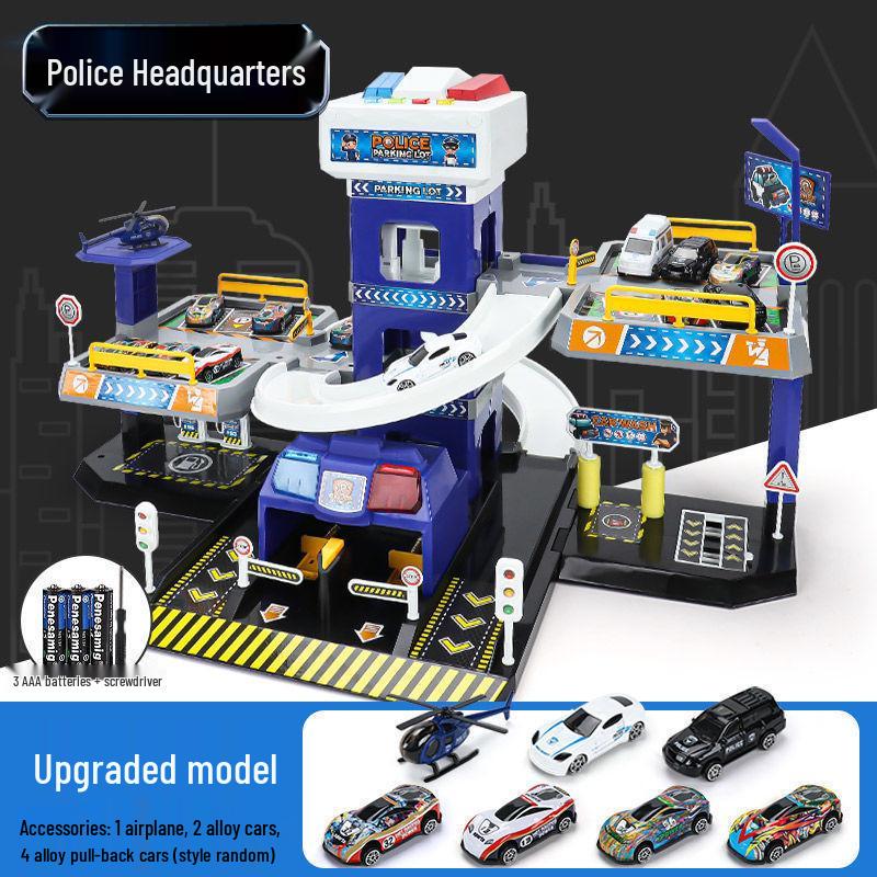 

Электрическая игрушка-трек и парковка для мальчиков 3-6 лет - Включает литые машинки, пожарные и полицейские машины Battery 3-level: 1 Plane, 6 Alloy Cars