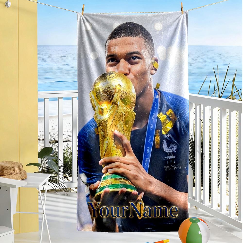 Mbappe Benutzerdefinierter Text Strandtuch Hohe Saugfähigkeit & Schnelltrocknend Geeignet für Schwimmen, Fitnessstudio, Camping, Yoga, Urlaub