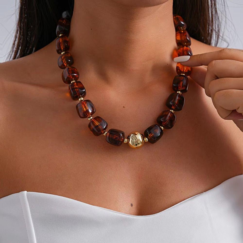 Smudge Effect Resin Beaded Chokers Multi Color Acrylic Pendant Chain Vintage Choker For Women