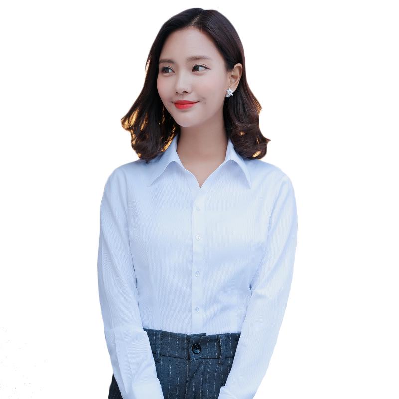 Women's 2025 Long-Sleeved White V-Neck Cotton Shirt - Slim Fit Professional Wear