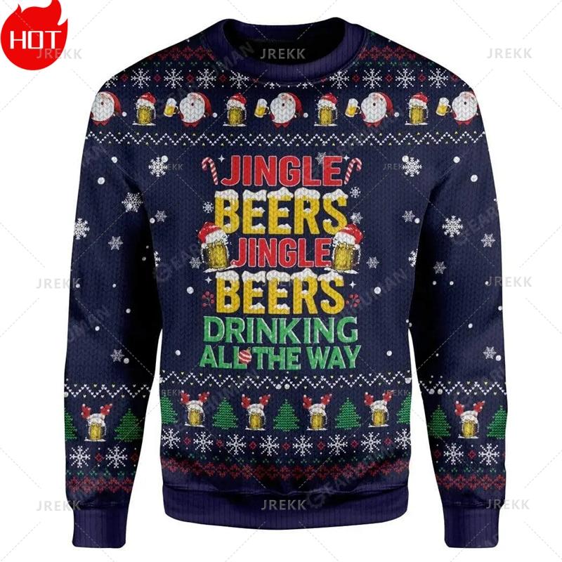 3D Merry Christmas Printed Sweatshirts Happy Beers Time Graphic Ugly Christmas Sweaters Fashion New In Sweaters Mens Clothing
