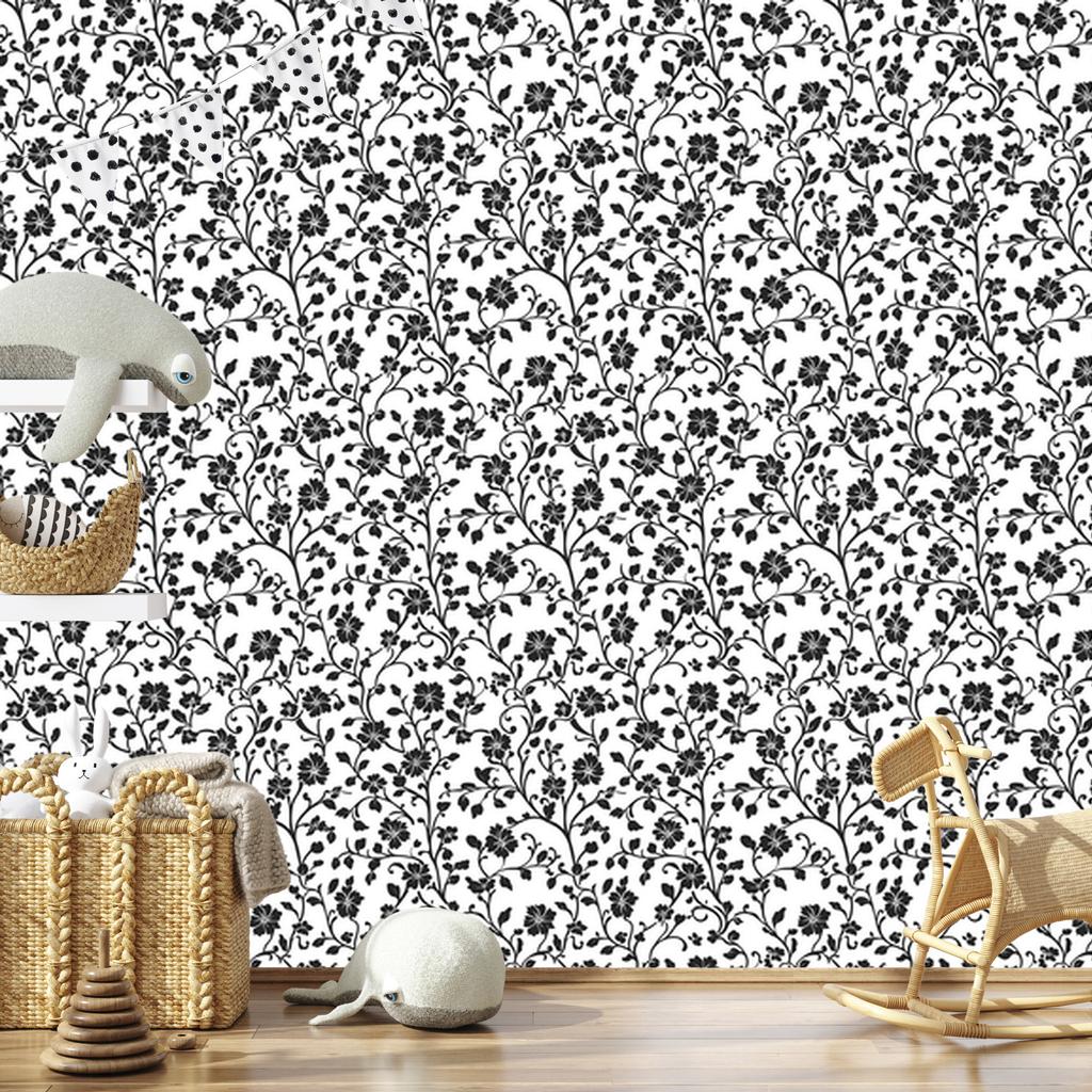 Wallpaper Black and white flowers gray, light gray and white 50x1000