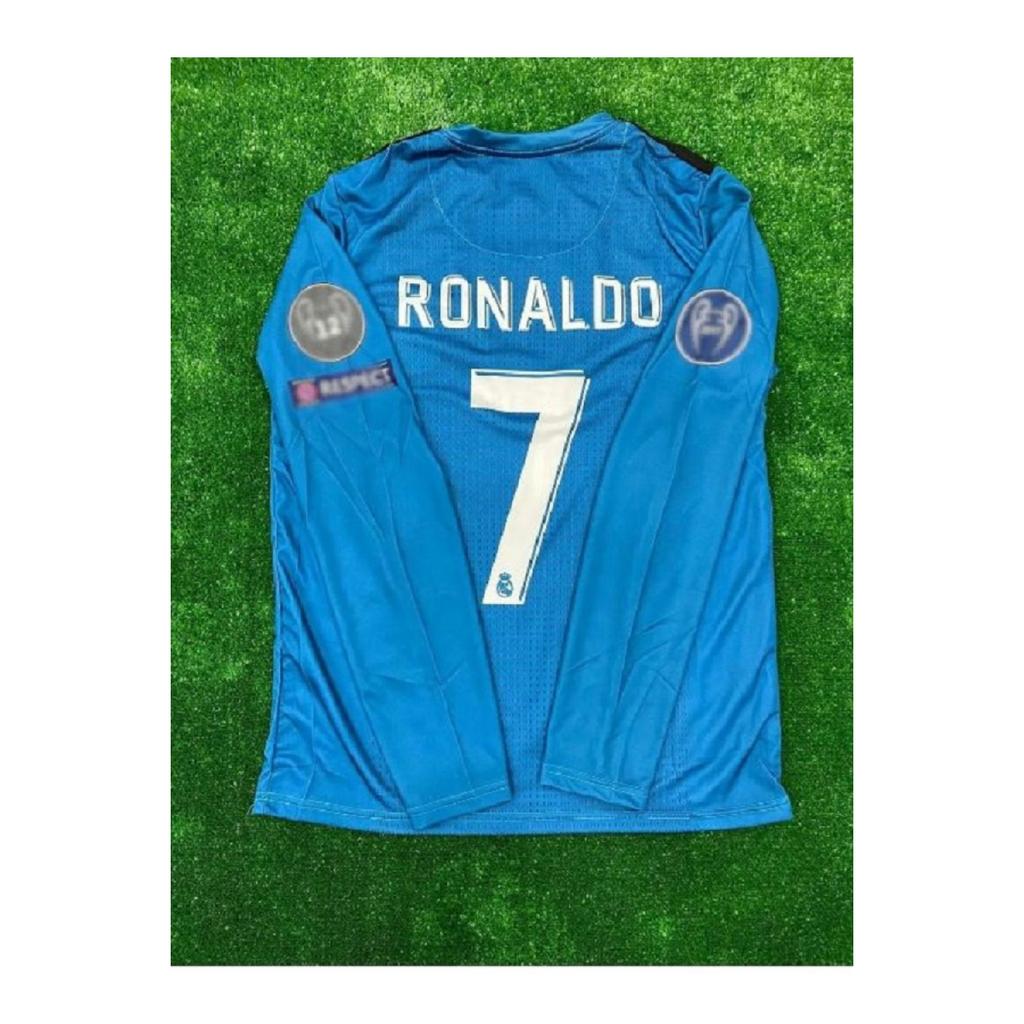Cristiano Ronaldo Saison 2018 Langarm-Türkis-Air-That-Tauglich-Polyester-Stoff-Teppich-Trikot
