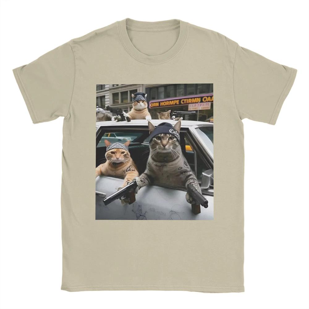Vintage T-shirt Sommar Rolig Kattgäng Meme Nyhet Herr Dam T-shirt Bomulls T-shirt för Vuxen Estetiskt Tryck Kortärmade Toppar