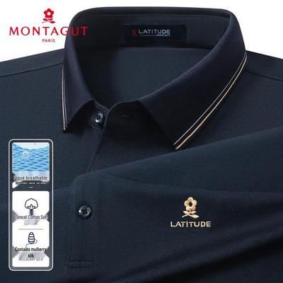 MONTAGUT Men's Silk Blend Pique Long Sleeve Polo Shirt