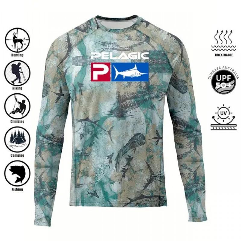 Mens Quick-Dry UV Protection Fishing Shirt Long Sleeve Outdoor Performance Top Summer Sports