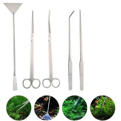 5 Teile/satz Aquarium Tank Tools Kit Aquascaping Aquarium Wasserpflanzen Lange Pinzette Schere Edelstahl Wartungswerkzeuge