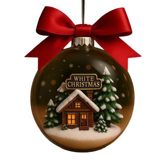 Christmas Snow Ball Ornaments Vintage Sewing Machine/Village Scene/Big Foot Xmas Tree Ornaments Winter Clear