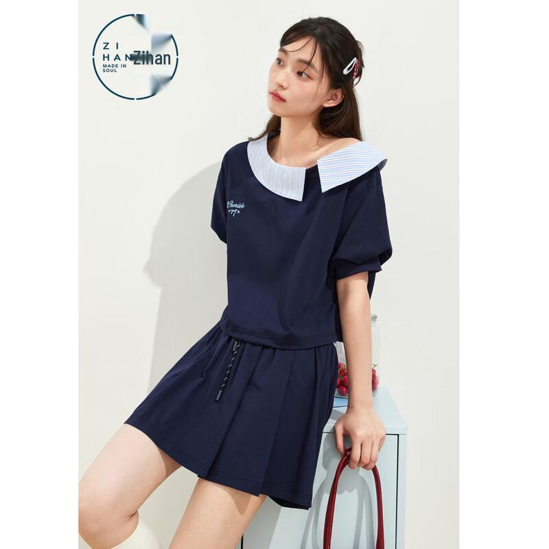 

ZIHAN Women s Oblique Collar Off-Shoulder Sweatshirt & Pleated Skirt Two-Piece Set L