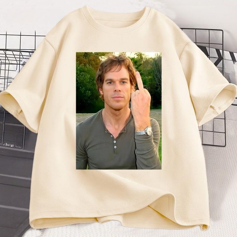 Dexter Middle Finger TShirt Funny Dexter Morgan T Shirt Unisex Women Casual Short Sleeve ONeck Tshirt Vintage Clothing Tee Tops