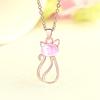 Natural Ice Pink Ross Quartz Cute Cat Crystal Pendant Trendy Gem Necklace for Woman Elegant Cham Girl's Party Gifts Jewelry
