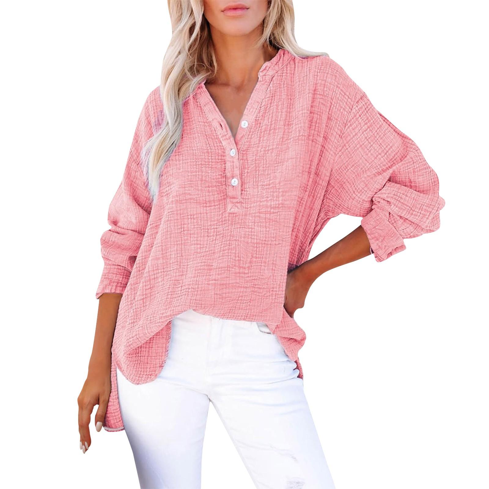 

Тонкие однотонные плиссированные новые свободные женские топы в повседневном стиле XL розовый