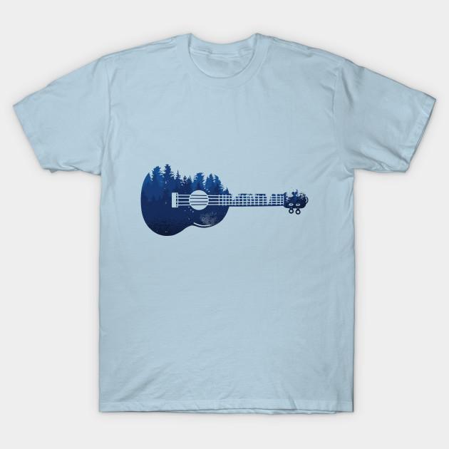 

Men Black Print T-shirt Ukulele Forest Silhouette No-Cut Transfer Paper Print Cotton Tshirt L світло-синій колір