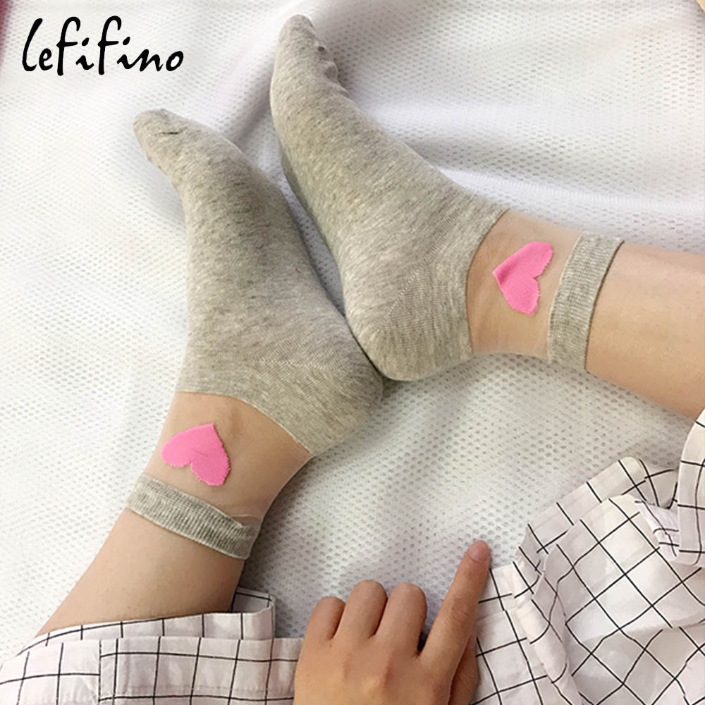 Lato Śliczne Miłość Przezroczyste Skarpetki Damskie Wygodne Seksowne Wzór Serca Bawełniany Spód Modne Skarpetki Miękkie Białe Skarpetki Ne74230