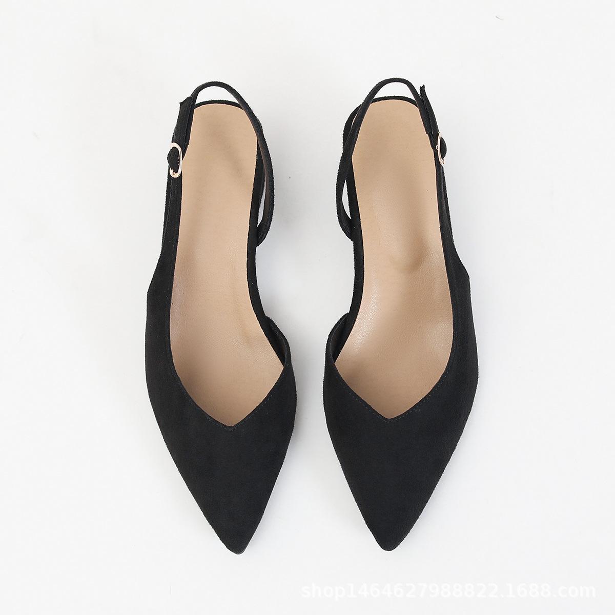 

Женские весенне-летние новые туфли с открытой пяткой на низком каблуке, модные универсальные туфли-лодочки с острым носком и ремешком на щиколотке 41 чёрный