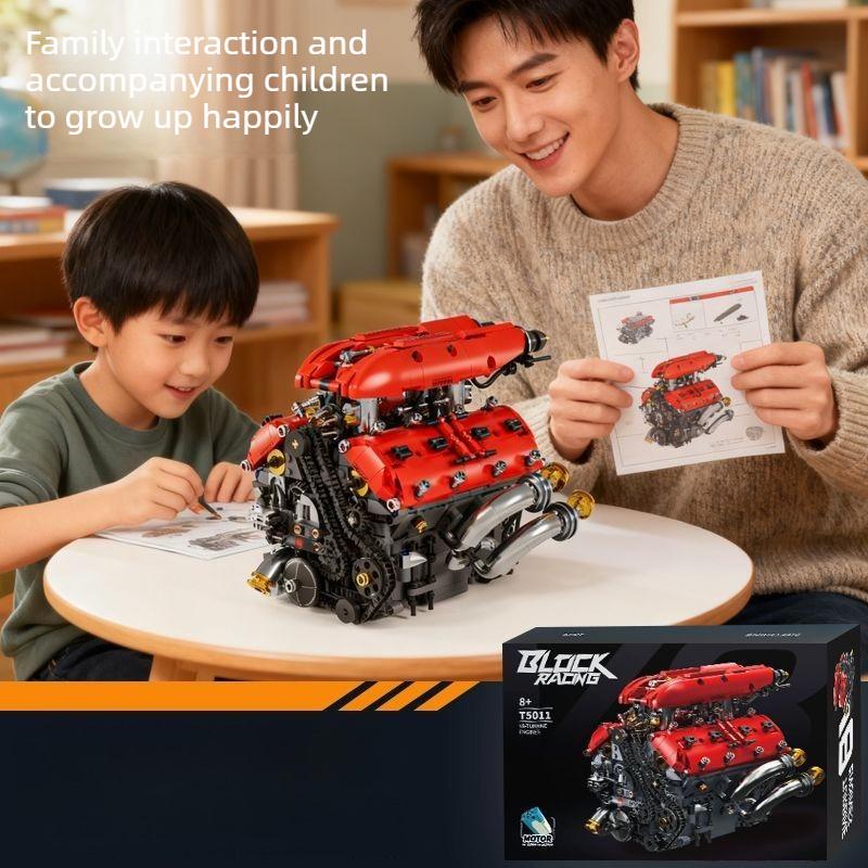 Set di Blocchi di Costruzione Modello Motore V8 Tecnico con Motore Elettrico Mattoncini Assemblabili Giocattoli Regali di Compleanno per Bambini Ragazzi Decorazione da Scrivania Giocattolo