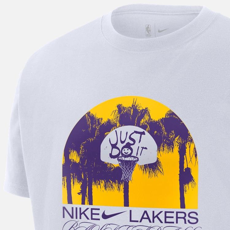 Nike Courtside Los Angeles Lakers Alphabet Print Crew Neck T-Shirt Men Tops White DR6301-100