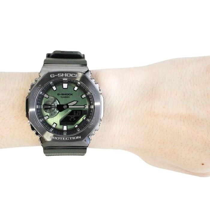 CASIO G-SHOCK GM-2100 Series Watch, Men's, Analog-Digital, Stainless Steel, Green/Gunmetal, GM-2100B-3A