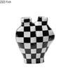 Black and White Check Texture Vase Desk Decoration Flower Arrangement Modern Crafts Irregular Shaped Vases Room Aesthetic Decor