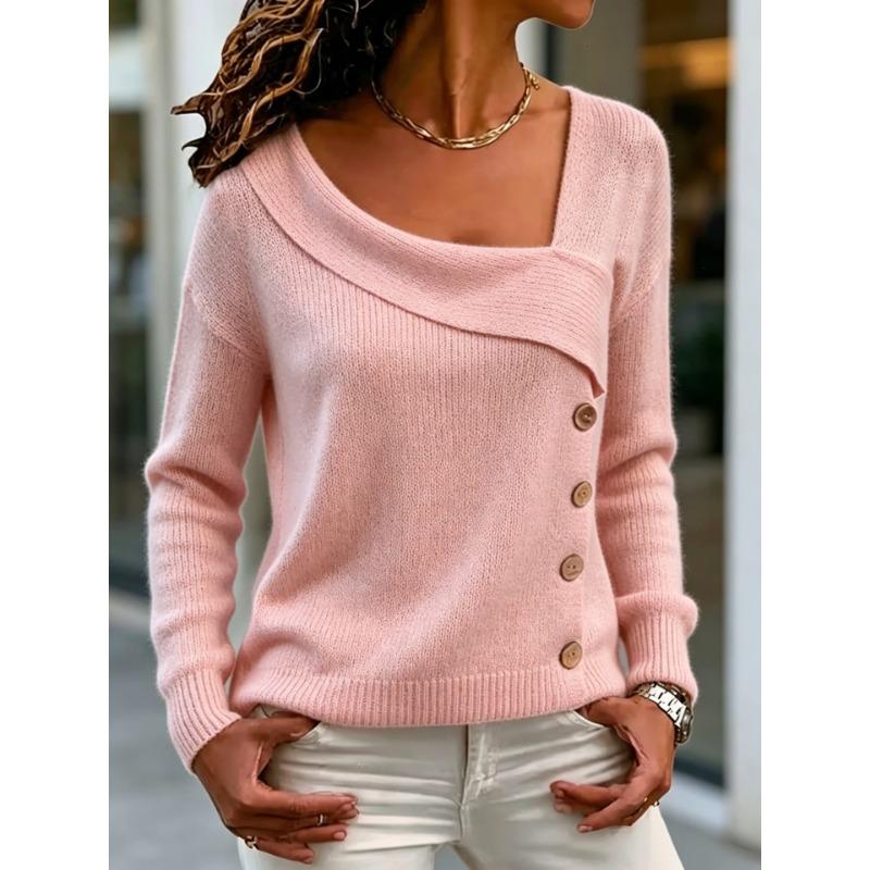 Women S Solid Color Knitted Long Sleeve Casual Sweater For Autumn Winter