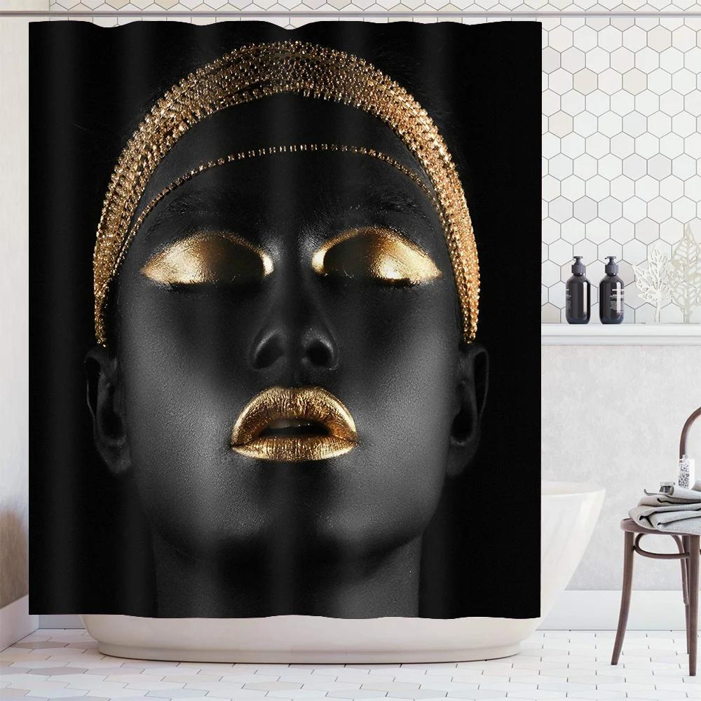 

American Black Girl Shower Curtain Bathroom Waterproof Shower Curtains Hanging Bath Curtain With 12 Hooks For Home Decoration W60H190(CM)-1 Pcs
