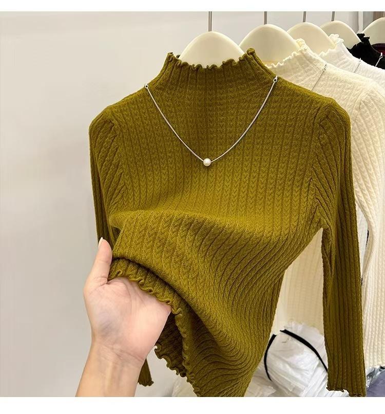 

Носите женский топ с длинным рукавом, французский однотонный скрученный низ с грибным краем, полуводолазку, осенний женский с ощущением высокого класса 48-281 (average size)