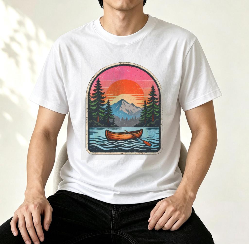 Colorful Autumn Pine Tree Lake Reflection Graphic Tshirt Rainbow Forest Wilderness Landscape Unisex Tee Nature Outdoor Lovers
