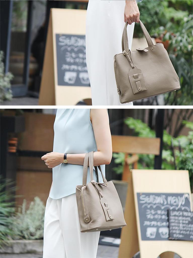 VITAFELICE Genuine Cowhide Leather Square Handbag for 2-Way Women, Vinb-l16045 (Gray Beige)