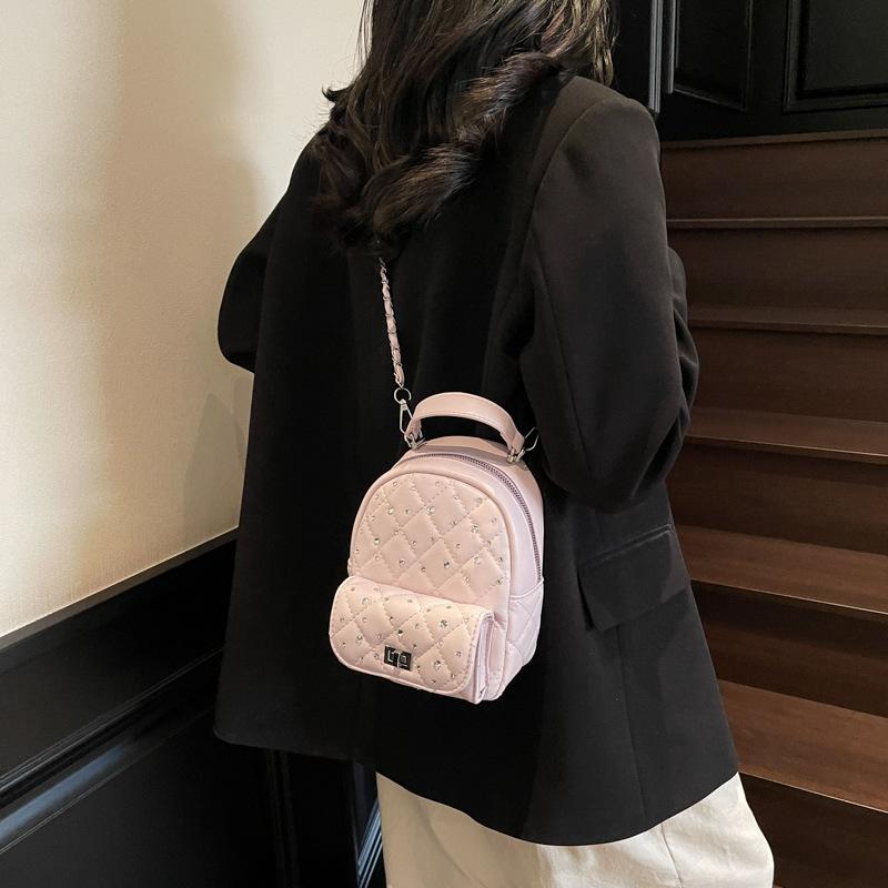 New commuter mini backpack bag women's 2025 summer trendy small fragrant wind diamond chain simple casual shoulder bag