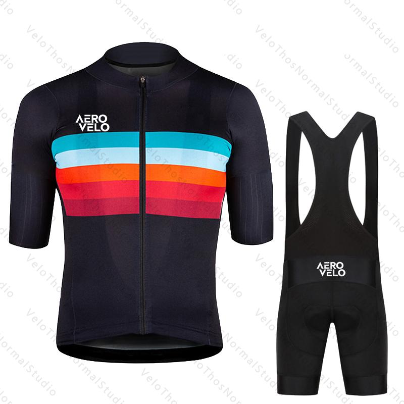 Men's Cycling Jersey Set Summer Short Sleeve and Bib Shorts Pro Race Bicycle Clothing MTB Ropa Maillot AERO VELO Camping Sport