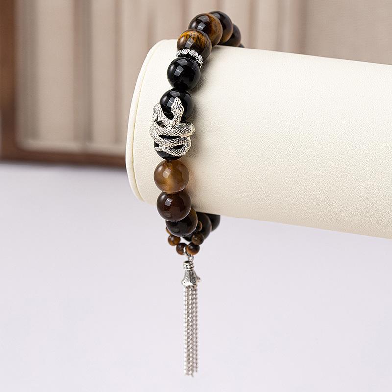 New Chinese autumn and winter tiger's eye stone hair crystal beaded tassel bracelet, bracelet temperament versatile light luxury high-end snake jewelr
