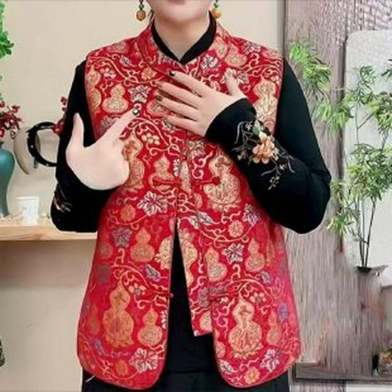 

2026 National Style Spring Jacquard Vest for Middle-aged and Elderly Women - New Arrival Casual Outerwear 3XL червоний