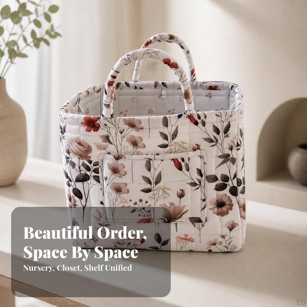 Collapsible Quilted Cloth Storage Basket Decorative with Pocket