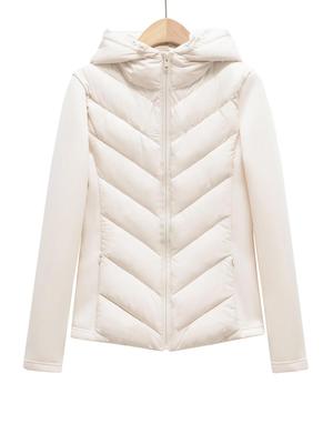 Giacca Leggera Trapuntata da Donna Slim-Fit Patchwork sulle Maniche Monocolore con Cappuccio in Cotone per l'Inverno 2025