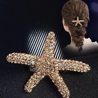 Starfish Hairpin Top Clip Rhinestone Spring Clip Hair Accessories Hairpin Headdress Elegant Fashion Temperament Adult Head Clip.