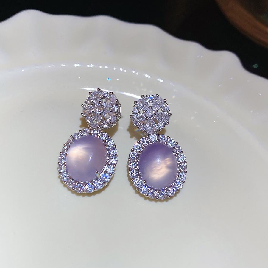 French Court Style Silver Needle Zircon Rectangular Earrings Exquisite Light Luxury High-end Stud Earrings Exaggerated Earrings Women