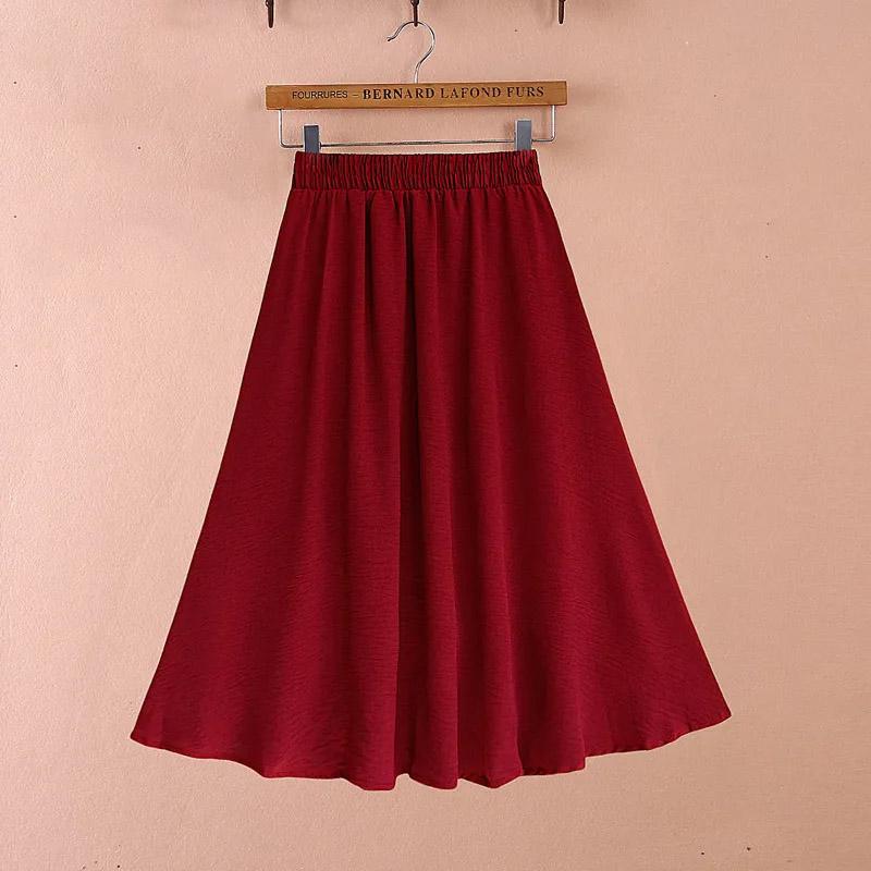 

Юбка Женская Летняя Хлопковая Повседневная Универсальная Эластичная С Высокой Посадкой Свободная Юбка Эластичная Прилегающая Однотонная Платья One Size красный