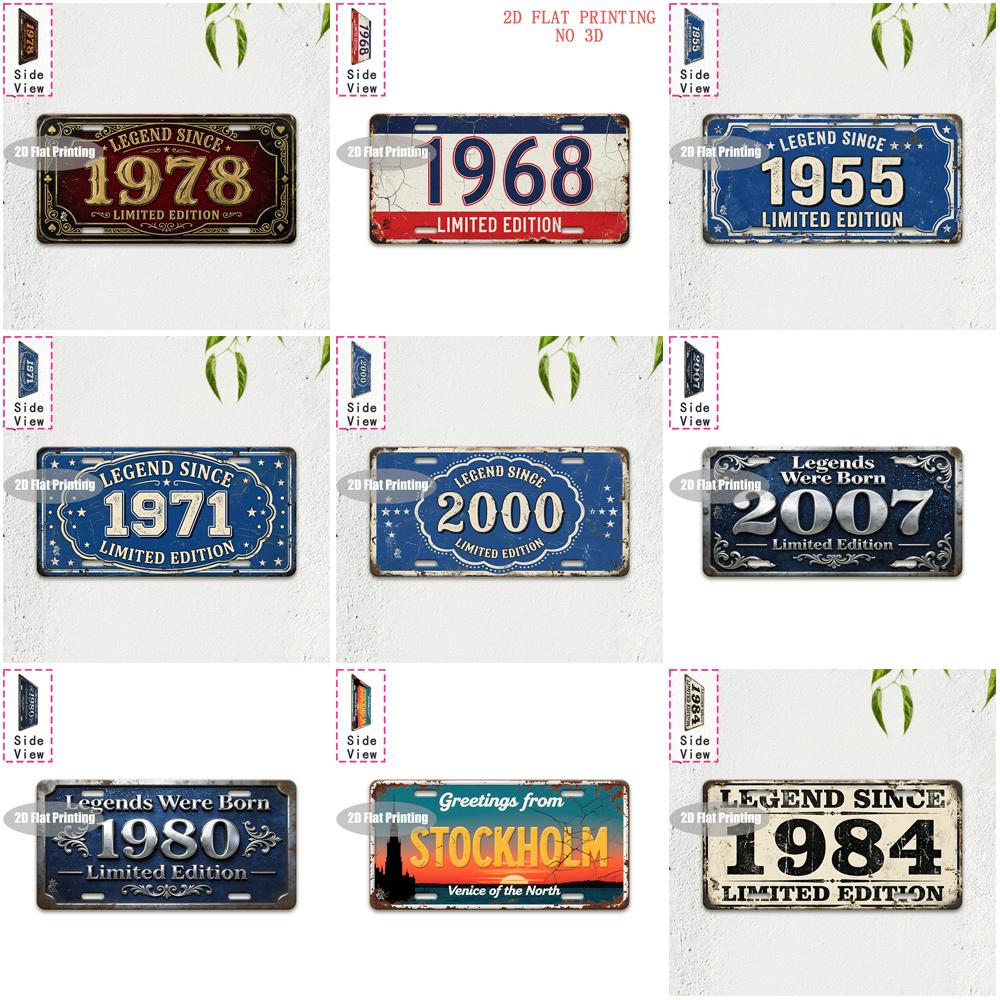 Tin Sign Vintage Durable Metal Plaque Wall Decor Home Office Bar Man Cave City Birth Year License Plate Wall Art