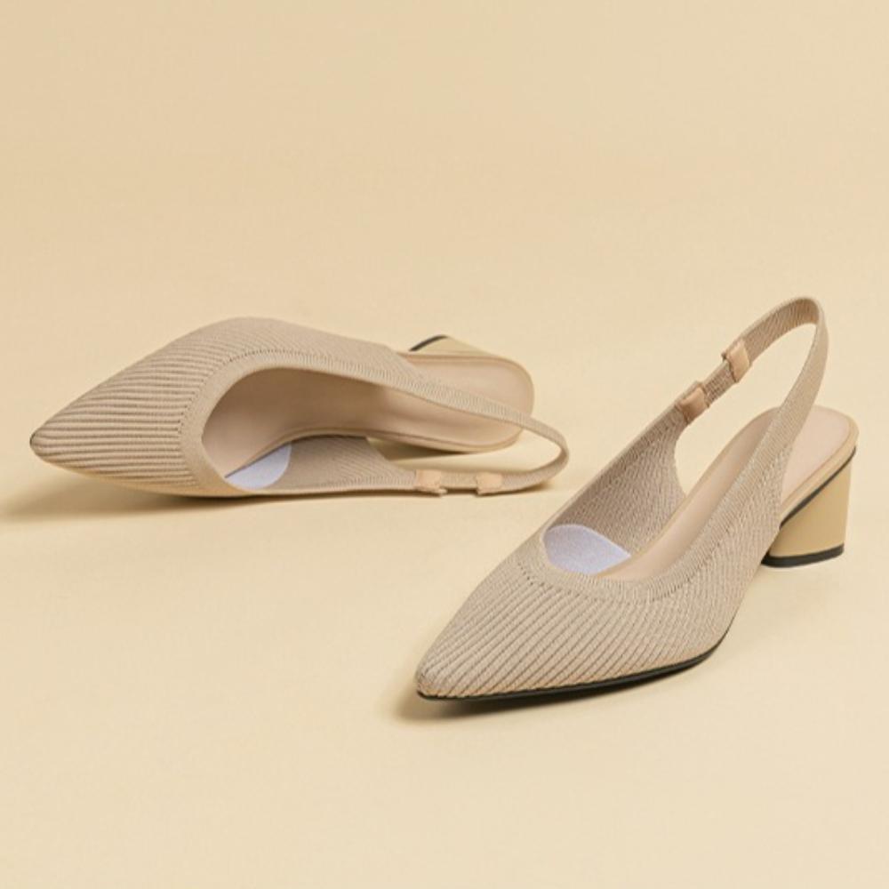 Sandals for Women Heels Knitted Rear Empty Strap Fashion Sandals Pointed Head Shallow Mouth Side Empty Daily Thick Heel Sandals