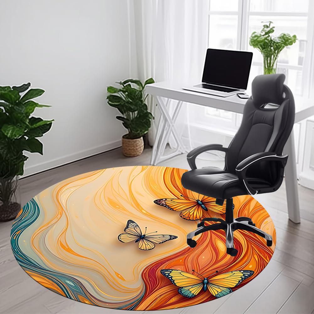 1pc Butterfly Flow Office Round Area Rug, Indoor Mat Suitable ForOffice, Under Office Chairs Bedroom Living Room Home Decor, Room Deco  D037