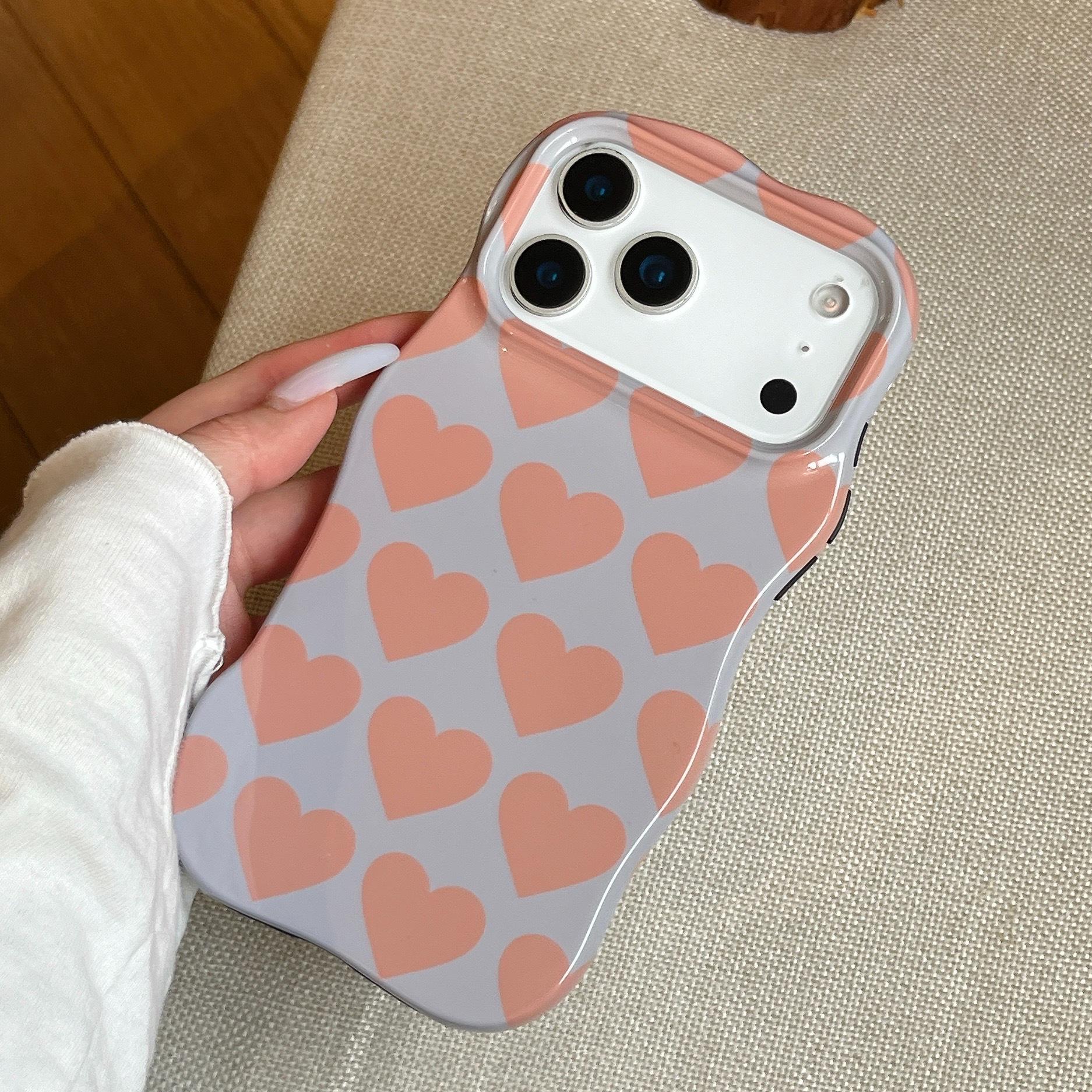 

Niche Style Heart Color Block Case with Screen Protector for iPhone 17 Pro Max, 16, 15, 14 16 Pro